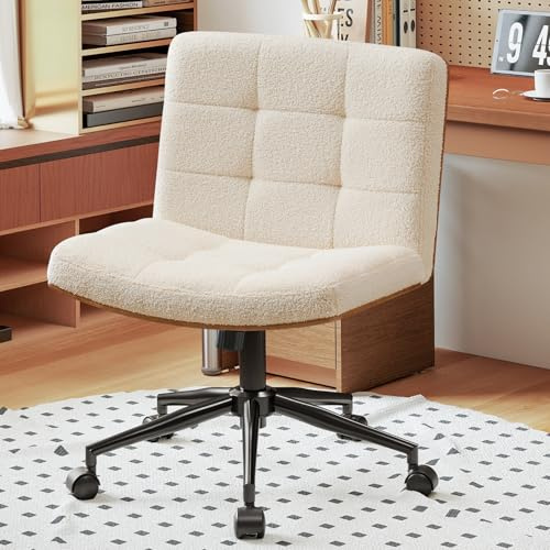 FurniSoar Massive Holz-Rückenlehne, 360° drehbarer Bürostuhl ohne Armlehne mit Rollen, Neigung verstellbar, für Homeoffice, Schlafzimmer & Schminktisch