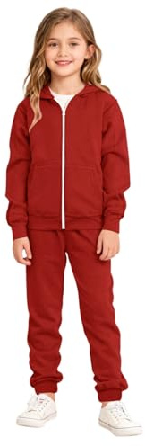 Generisch Conjunto de chándale para niños y niñas, unisex, de un solo color, para ocio y deporte, traje de entrenamiento de dos piezas, sudadera con capucha y pantalón de chándal, atuendo para