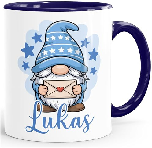 SpecialMe® Weihnachtstasse Wichtel Tasse Weihnachten personalisiert mit Namen Kindertasse aus Keramik für Jungen Mädchen Innen-navy standard