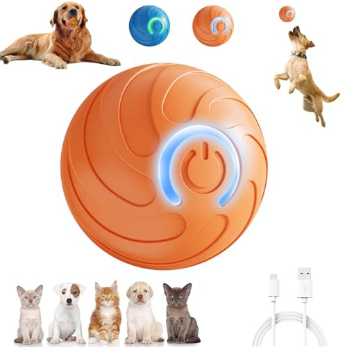 Générique Balle Interactive Intelligente pour Chien,Jouet à Rouler Automatique à 360°,Jouet Rechargeable USB Automatique avec Vibration et Rebond,Balle à Rouler pour Chien avec Lumière (B)