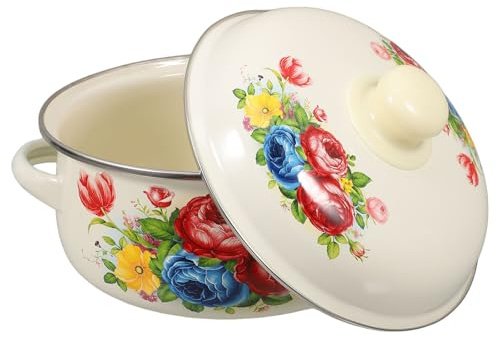FUNNETOYU Enamel Stockpot with Lid 1.7L Thickened 18Cm Double Handles Soup Pot for Induction Cooker Mini Stew and Milk Cooking Pan for Home Kitchen