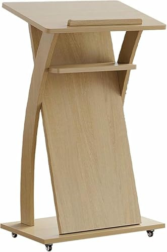 AFLEPCBRQ Portable Mobile Lectern Podium Stand with Wheels - Solid Wood Floor Standing Pulpit for Church Events & Speeches - Welcome Table Desk