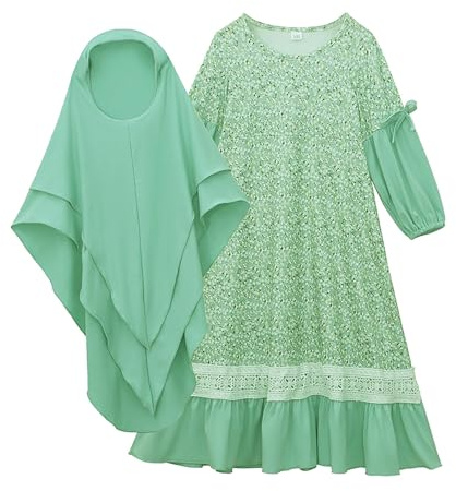 Gebetskleidung Für Kinder Islam Kleidung Muslimische Kleider Set,Langarm Abaya Mädchen Mit Hijab,Arabisch Türkische Robe Gebetskleid Jilbab Khimar Ramadan Hijab Kleidung