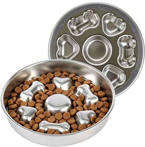 Antischlingnapf Hunde Groß Edelstahl, Anti Schling Napf Hund rutschfest aus Stoppt Blähungen, Labyrinth Slow Feeder Hund für Mittelgroße und Große Hunde Katzen