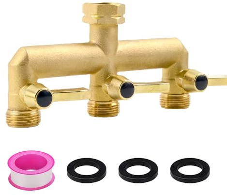 CHSEEO 3 Way Solid Garden Brass Hose Splitter Tap, Heavy Duty Outdoor Hose Splitter Garden Tap Adaptor Water Pipe Individual Shut Off/ON Valve, Perfect for Outdoor Tap and Garden Irrigation Watering