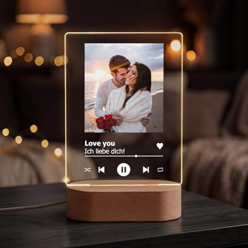 GRAVURZEILE Personalisiertes Song Cover auf Acrylglas LED - Personalisiert mit Name & Foto - Geschenk im Spotify Musik Cover Design - Fotogeschenke für Sie & Ihn - Geschenke für Frauen & Männer