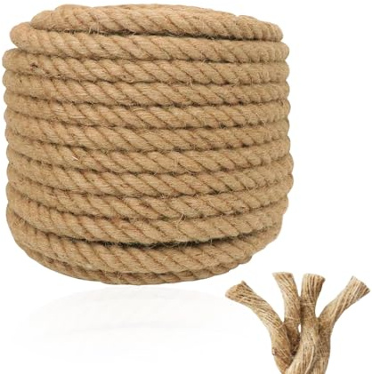 20mm Jute Rope, Thick Rope 10m/33 Feet Hemp Ropes Heavy Duty String Jute Twine for Decking Gardening Bundling Camping DIY Arts Decorating Boating