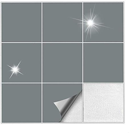 Kiwistar Fliesenaufkleber Grau 71 Glänzend - 15 x 15 cm - 25 Stück - Klebefliesen Fliesenmuster Stickerfliesen Wandfliesen überkleben