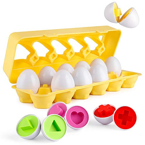 Coogam Matching Eggs 12 pcs Set Color & Shape Recoginition Sorter Puzzle for Easter Travel Bingo Game Early Learning Educational Fine Motor Skill Gift for Boys Girls Kids