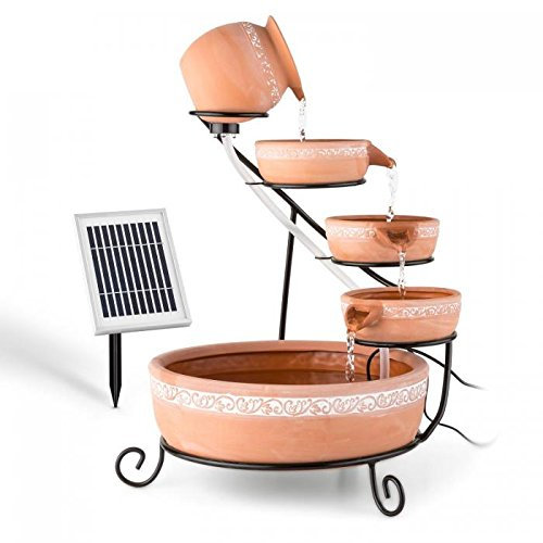 blumfeldt Empoli Full Relax - Fontana a Funzionamento Solare, Fontana a Cascata da Giardino, Pannello Solare 2Watt, Portata 200 L/h, Pompa Circolazione, Vasi in Terracotta, LED, Color Marrone