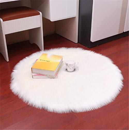 Hava Kolari Lammfell Faux Teppich Schaffell Lammfellimitat Nachahmung Longhair Bettvorleger Fell Wolle Vorleger oder Matte für Stuhl Sofa (80cm,Weiß)