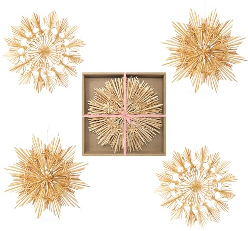 COM-FOUR® 4X Großes Strohstern-Set, XXL Fensterschmuck aus Stroh | Strohsterne in 2 Ausführungen - natürlicher Christbaum-Schmuck - 26cm/28cm
