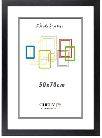 CHELY INTERMARKET | Marco de Fotos MOD-254 Hecho de Madera, Ancho de moldura 2cm con Acabado minimalista. Cuadro ideal para enmarcar títulos y certificados (Negro, 50x70cm)