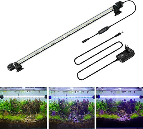 BELLALICHT Illuminazione LED per Acquari, Lampada per Acquario [Luce Bianco Blu] con Timer, 10 Livelli di Luminosità Dimmabili, IP67 Impermeabile per Serbatoio di Pesci e Piante, L-49