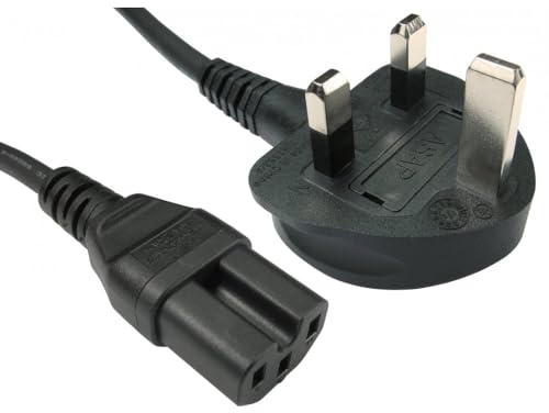 ShaniTech C15 Kettle Power Supply Adapter Cord Mains Cable Lead UK Plug with Notch IEC Socket Hot Conditioned for Cisco Switches PC Monitor Server etc 2M