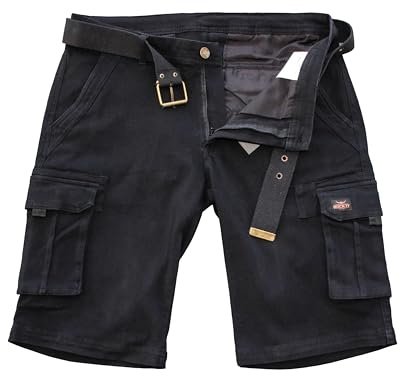 ROCK-IT Apparel Pantaloncini Cargo da Uomo con Cintura Bermuda Vintage con 6 Tasche da chiudere Pantaloni Estivi Corti da Uomo I Taglie S-5XL Nero XL