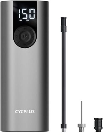 CYCPLUS Luftpumpe Max 150PSI Elektrischer Kompressor Tragbar Fahrradpumpe Mini Reifenpumpe mit LED Licht USB-C-Anschluss Wiederaufladbarer Li-ionen für alle Fahrräder als Taschenlampe(Grau)