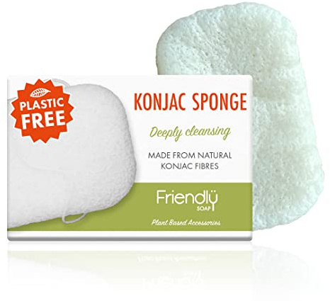 Friendly Soap - Natural Konjac Sponge, Plant-based Porous Konjac Root Vegetable, Everyday Use, Removing Make-Up & Sensitive Skin, Vegan, Plastic & Palm Free, Biodegradable 14g