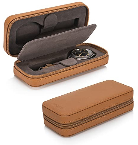 HOUSEOFHIGGINS Modern Leather Watch Case for men - Watch Travel Case - Storage Organizer & Display - Watch accessory - Brown