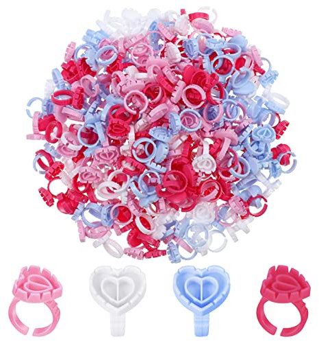 Fuyamp 200 Pcs Lash Glue Holder, Plastic Glue Rings Glue Holder Rings, Love Heart Shaped Lash Glue Rings False Eyelash Glue Ring Cup Lash Volume Rings for Eyelash Extension(4 Colors)(200 Pcs)
