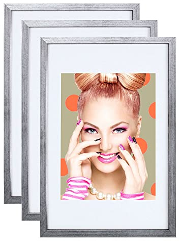 IDEAL TREND 3er 5er Set Holz Bilderrahmen Lifestyle Plexi Foto Rahmen Collage Wanddeko Poster S111: Farbe: 3er Pack Silber | Format: 40x60
