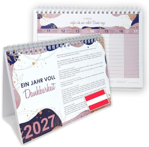 FEENSTAUB Tischkalender 2026, Wochenplaner 2026, Wochenkalender 2026 querformat [Tischkalender Achtsamkeit 2026] Aufstellkalender 2026, Kalender 1 Jahr voll Dankbarkeit, Achtsamkeitskalender 2026
