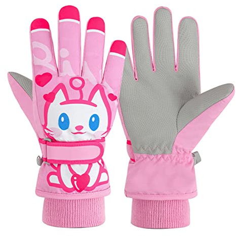 EVBEA Skihandschuhe Herren Kinder Damen Snowboard Handschuhe Wasserdicht Winter Extrem Warm Atmungsaktiv Futter Leicht Thermohandschuhe Katze M