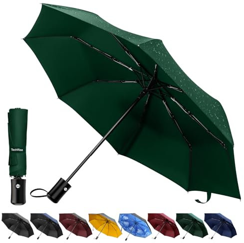 TechRise Paraguas, clásico a prueba de viento plegable automático compacto paraguas de viaje con un botón automático abierto y cierre