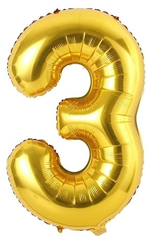 Luftballon Zahl 3 Golden Zahlenballon Luftballon 3 Geburtstag, Folienballon Nummer Ballon Zahl Party Decoration - 101cm - Helium Unterstützen
