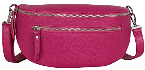 AmbraModa GLX2 - Damen Herren Unisex kleine Hüfttasche Gürteltasche Bauchtasche Umhängetasche aus Echtleder (Fuchsia)