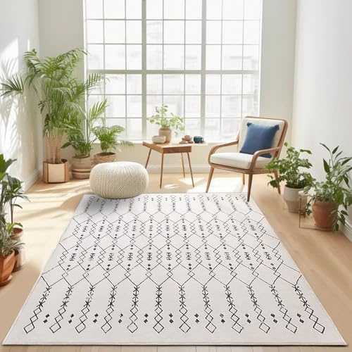 Leesentec Tapis Salon Chambre à Poils Courts,Super Doux Dessous AntidéRapant, Abstrait Decoration Maison Grand Interieur Moquette,Paillasson Exterieur Entree,Beige/Ivoire,120x160cm