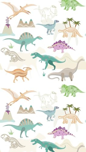 livingwalls Dino-Fototapete – Creme, Lila – Wandbild XXL 2,80 x 1,59 m | Verspieltes Dino-Motiv als fröhliches Wandmotiv – matte Motivtapete, einfach zu verkleben & spurlos abziehbar
