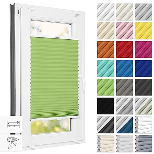 Estika Plissee ohne Bohren 95 cm x 120 cm - Pistazien - Bruchfeste Klemmhalter, Plissee klemmfix, Rollos für Fenster ohne Bohren, Jalousien Fenster für innen, Raffrollo, Fenster plissee