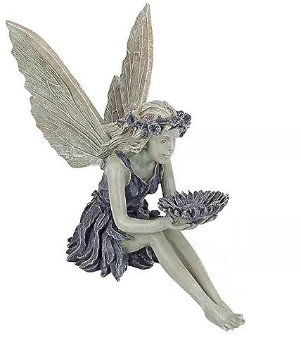 Qichenx Gartendeko Ornament Sitzen Magische Fee,Gartenfiguren Sitzende Elfen Gartenfiguren Gartendeko für Draußen,Harz Handwerk Landschaftsbau Hof Dekoration Garten Statue Elf Statue Figur Fee Fairy