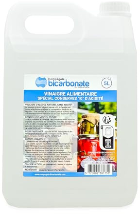Vinaigre Blanc Alimentaire 5L - COMPAGNIE DU BICARBONATE | 10° Acide Acétique, Fermentation Naturelle, Attendrir Viande, Conserver Des Aliments, Fabriqué en France