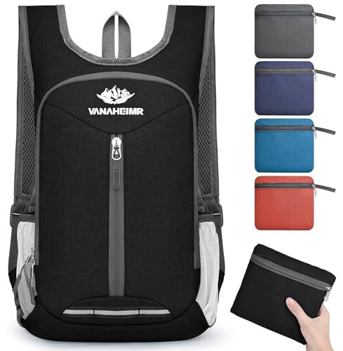 Yoowalar Faltbarer Rucksack Ultraleicht Wanderrucksack, 16L Rucksack Wasserdicht Packbare Backpack, Kleiner Daypack Reiserucksack für Damen Herren Outdoor Wandern Camping Klettern, Schwarz