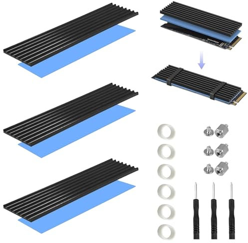 Disipador de Calor de Aluminio M.2 SSD,Disipador de Calor de Aluminio M.2 SSD,Disipador de Calor M.2 SSD,Incluye tornillos, destornilladores para la disipación de calor de la computadora,3 juegos