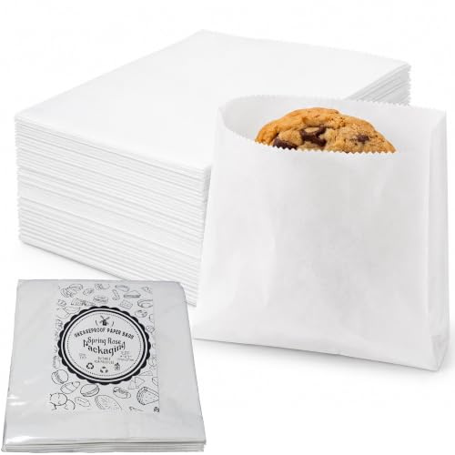White Greaseproof Paper Bags 7x7 inch (Pack of 100) | Small Eco Food Paper Bags for Bakery, Cake Slices, Pastries & Sandwiches | Biodegradable Treat Bags for Cafes, Delis, and Home School Packed Lunch