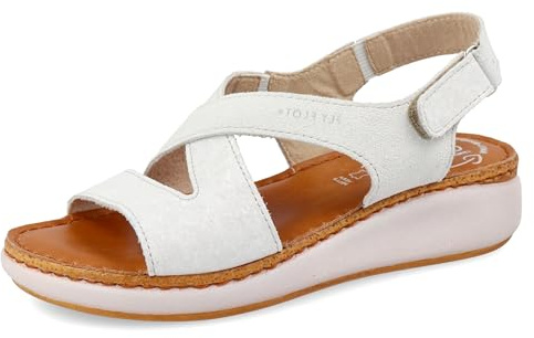 Fly Flot Minerbe, Sandali Donna in Pelle, con Cinturino posteriore Regolabile, il Sottopiede in Pelle, Grigio Chiaro, 39