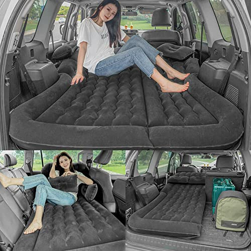 JDBDU SUV Auto-Luftmatratze, verdicktes Camping Bett Schlafkissen Reise aufblasbare Luftmatratze mit Auto-Luftpumpe 2 Kissen 175 * 130 * 13cm, schwarz