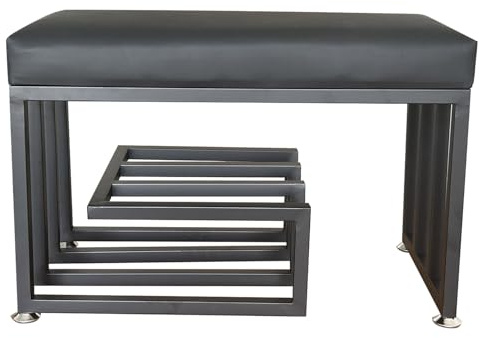 MiaJJooLi Banco de zapatos, Mueble Zapatero de 2 niveles, Marco de Metal Negro con Cojín Superior Grueso, Organizador de Zapatos, Banco de Almacenamiento para Entrada, Armario, Garaje, 60 cm/80 cm