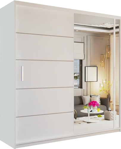 MN Furniture Victoria Modern Sliding Wardrobe One Mirror Door with Hanging Rails, Shelves Storage Bedroom Cabinet (White, 120cm)