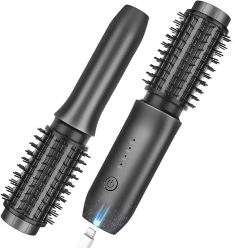 Kabellose Lockenstabbürste, 2024 NEU Tragbare Reise-Lockenstab-Minibürste für Frauen, 7000 mAh USB-Aufladbare Lockenstabbürste mit Negativen Ionen, Schwarz