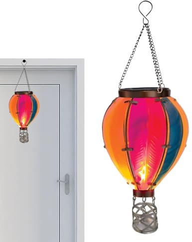 Hanging Hot Air Balloon Solar Lantern | Solar Hot Air Balloon Lantern Lamp | Solar Cool Flame Outdoor Hanging Led Hot Air Balloon Lantern | Flame Effect Garden Ornaments | Flickering Flame Led Lights