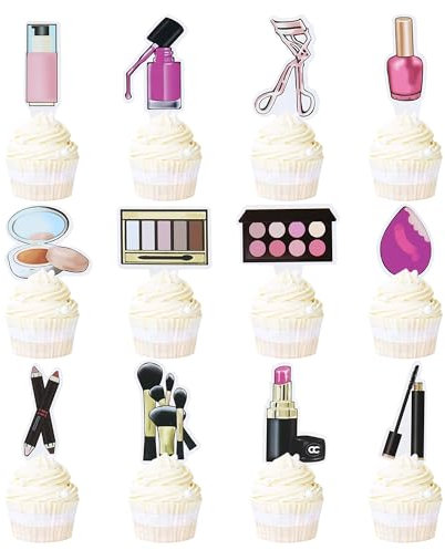 36 Stück Kosmetik Cupcake Dekorationen, Kosmetik, Lippenstift, Wimpern Kuchen Dekorationen Picks KosmetikThema Mädchen Geburtstag Party Dekoration Zubehör