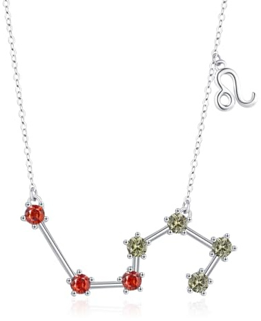 CHENGHONG Leo Necklace 925 Sterling Silver Birthstone Necklace Leo Zodiac Pendant Necklace Birthstone Jewellery Birthday Leo Gifts for Women