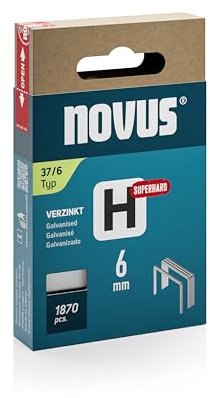 NOVUS TOOLS Feindrahtklammern 6 mm superhart für Hammertacker, 1870 Tacker-Klammern vom Typ 37/6, Schiebeschachtel, Heftmittel für Stoffe und Gewebe