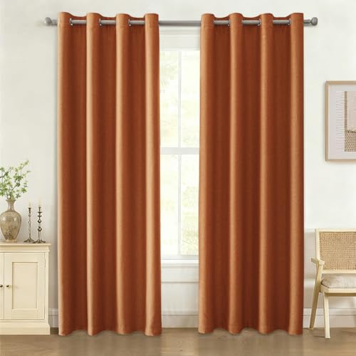 Ystyle Verdunkelungsvorhänge mit Ösen 2er Set, 140×300 cm, Orange | Blackout Curtain Leinenoptik Effekt, Thermogardine Kälteschutz, Moderne Gardinen Blickdicht für Wohnzimmer Schlafzimmer