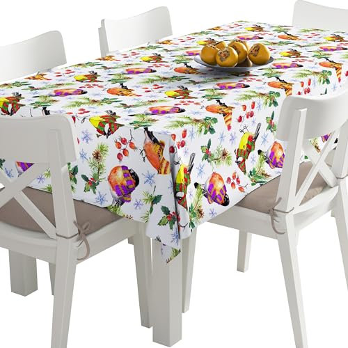 HEKO PANELS Tischdecke Wasserabweisend Abwaschbar 140 x 110 cm Tischtuch Outdoor Gartentischdecke Fleckschutz Tafeldecke Wintervögel
