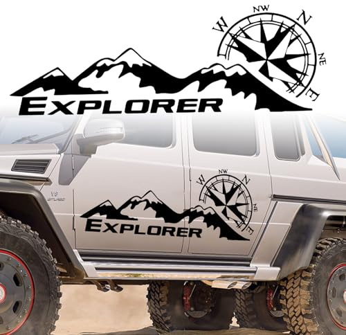 Berg Autoaufkleber Universal Auto Kompass Motorhaube Dekoration Aufkleber Vinyl Wasserdicht Dekoration Aufkleber für SUV Geländewagen Wohnmobil Karosserie Seitentür Kofferraum,Rechts (100 x 29.5 cm)